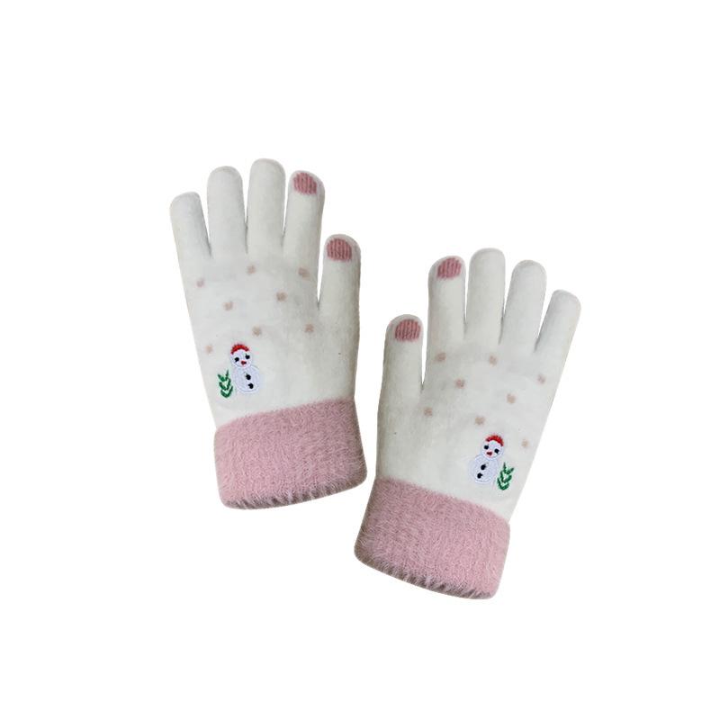 Милые корейские перчатки для женщин на зиму, милый рождественский снеговик, плюшевые, вязаные из шерсти, студенческие, для тепла зимой