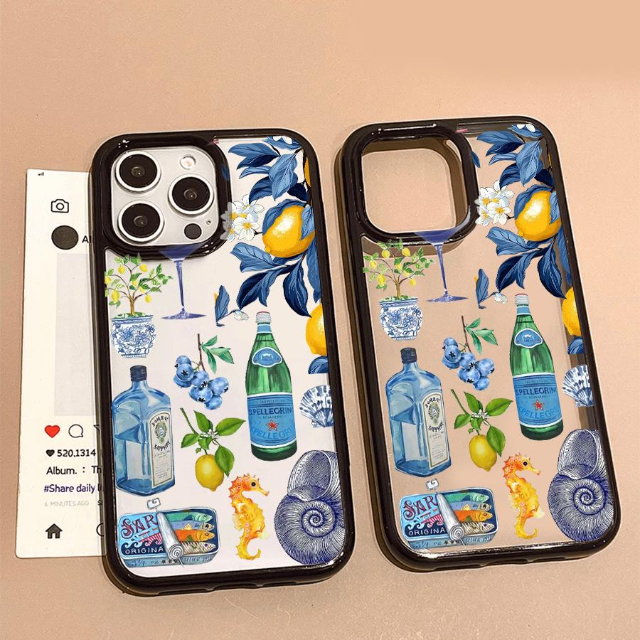 Роскошный Чехол для Телефона с Морским Пейзажем, Вином и Лимоном для IPhone 16 15 14 13 12 11 Pro Max 17 AIR X XR XS 8 Plus, Милый Прозрачный Жесткий PC Чехол