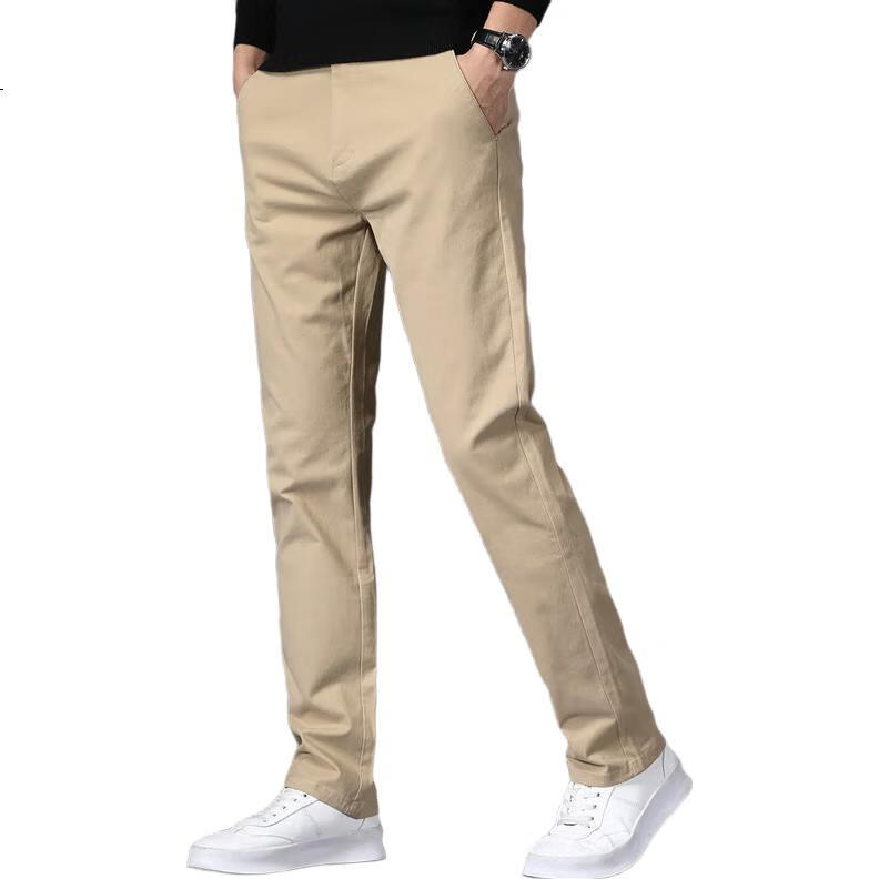 PLAYBOY Casual Pants for Men, Straight-Leg Style, 2026 Men's Trousers, Spring And Summer Loose-Fit Trendy Long Pants, Khaki, Size 28