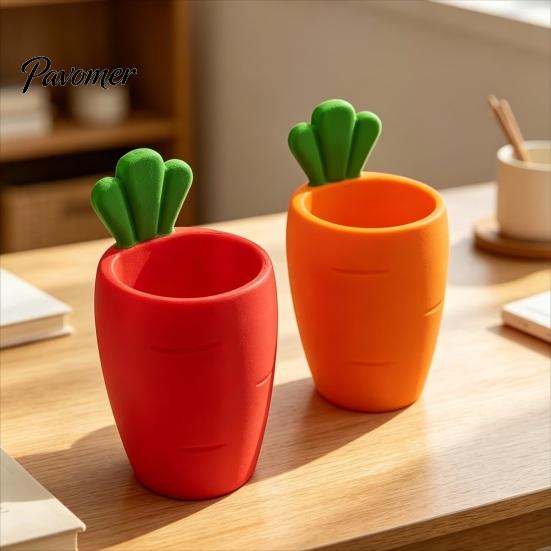 Art Supply Storage Container 3D Printed Carrot Pen Holder, Cute Desktop Organizer for Pencils and Makeup Compact Pencil Pot Brushes, Large Capacity