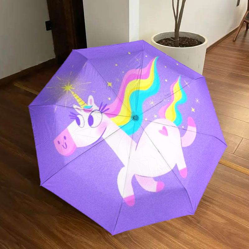 1pc Unicorn, Rainbow Automatic Open/Close Umbrella, Folding Compact Umbrella with Lightweight Design for Women/Men yy251028163