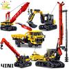 884PCS 4in1 Engineering Piling Machine Building Block Crane Excavator Car City Construction MOC Bricks Set For Children
