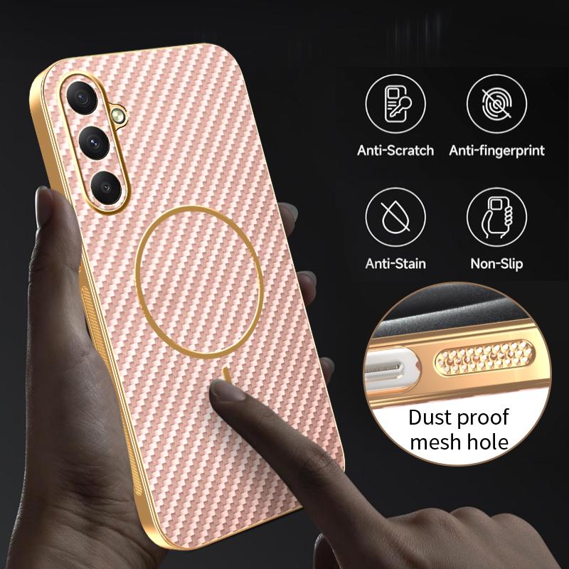 For Samsung Galaxy A35 5G Phone Case Carbon Fiber Textured Electroplated TPU Back Cover