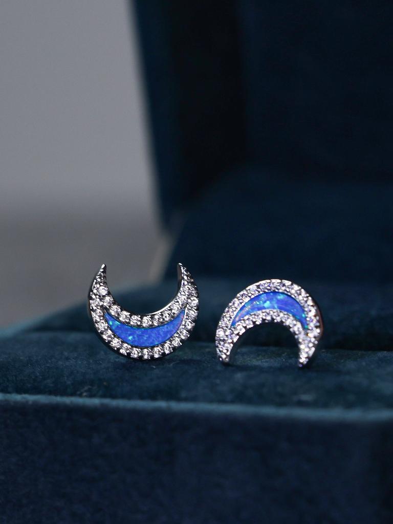 Temperament love moon opal edge inlaid zircon stud earrings female personality Internet celebrity earrings