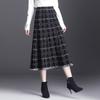 Bodycon Houndstooth Knitted A-Line Skirt Women's Korean Style Plaid Midi Skirt Fringed Wool Skirt