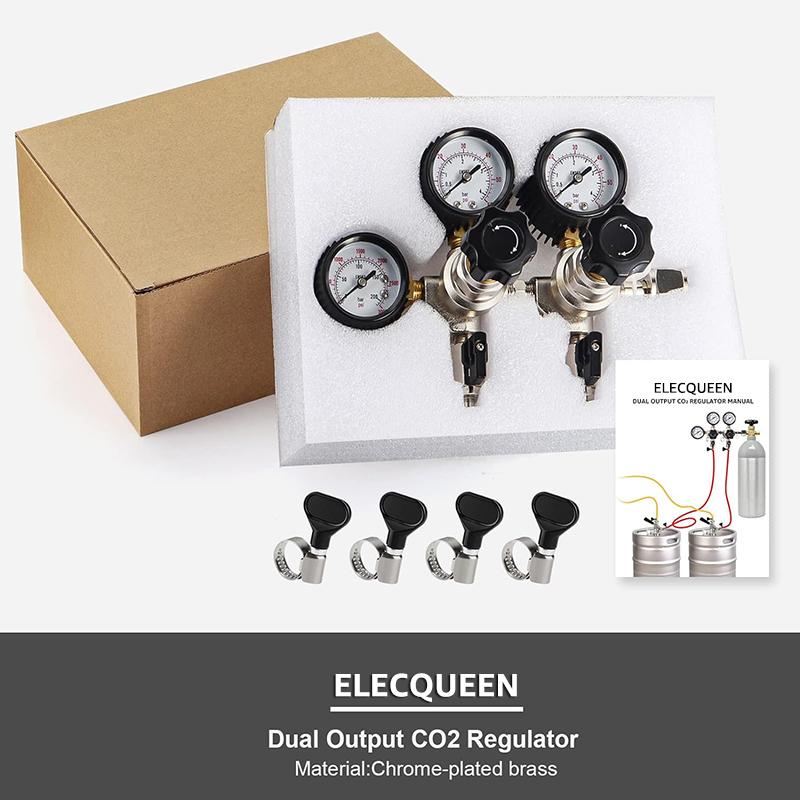 ELECQUEEN Регулятор CO2 для кегератора с двумя зонами давления, входы W21.8 / CGA320, для домашнего пивоварения, система карбонизации пивных кег, газированной воды