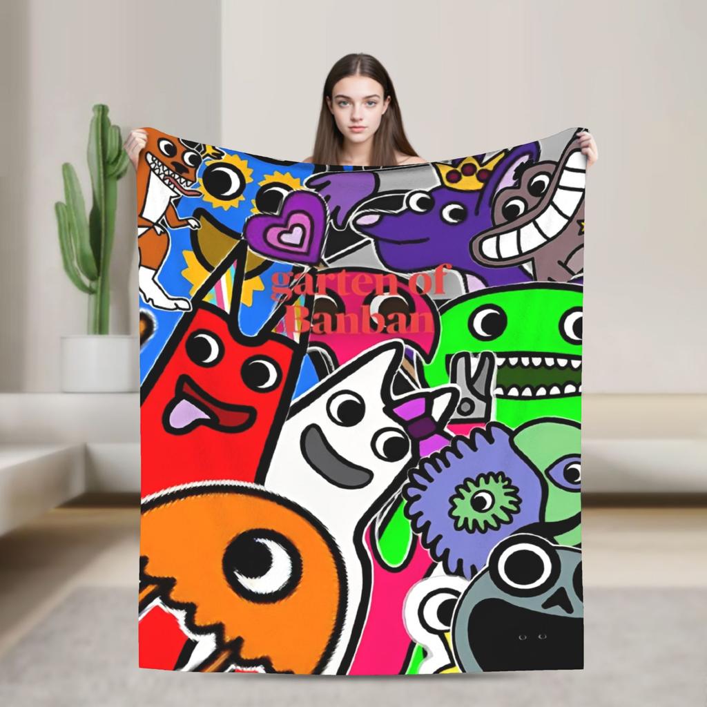 Garten of banban characters Blanket Super Warm Plush Bedding Throws For Couch Chair Airplane Travel Flannel Bedspread Bed Cover