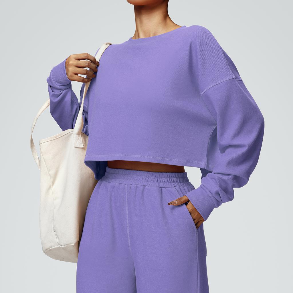 Новая повседневная толстовка с круглым вырезом, спортивные шорты для бега, свободная и модная футболка с длинным рукавом, фитнес-топ для женщин