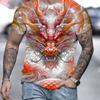 Men's Fashionable 3D Dragon Print Flower T-shirt, Casual Slightly Elastic Breathable Top, Suitable for Outdoor Summer