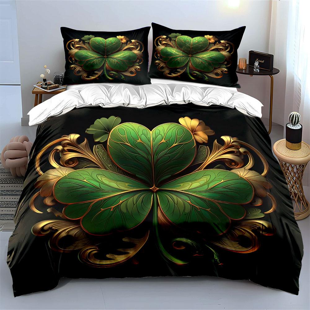 Elegant Clover Decor Set Bedding Set with 1 Duvet Cover 2 Pillowcases Single Double King Queen, Gift