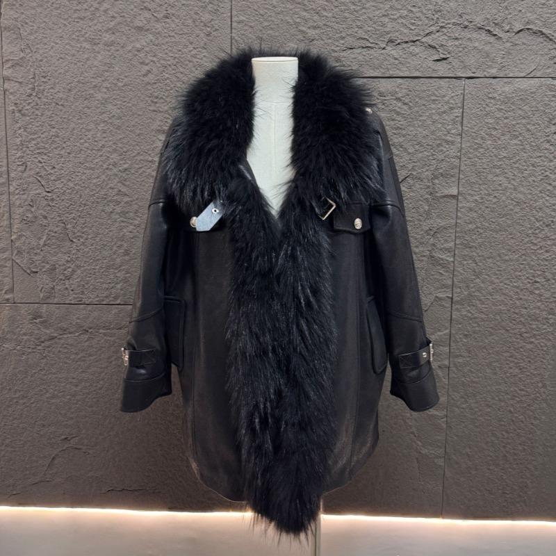 ~ Excellent Fur, Raccoon Fur Collar, Suede Jacket, Down Jacket