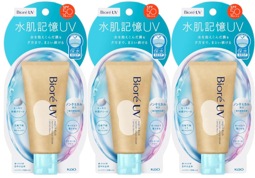 Солнцезащитный крем Biore UV Aqua Rich Watery Hold SPF50 50г Оптовая покупка Защита от УФ-лучей PA+++ Без химических фильтров Упаковка 3 шт.