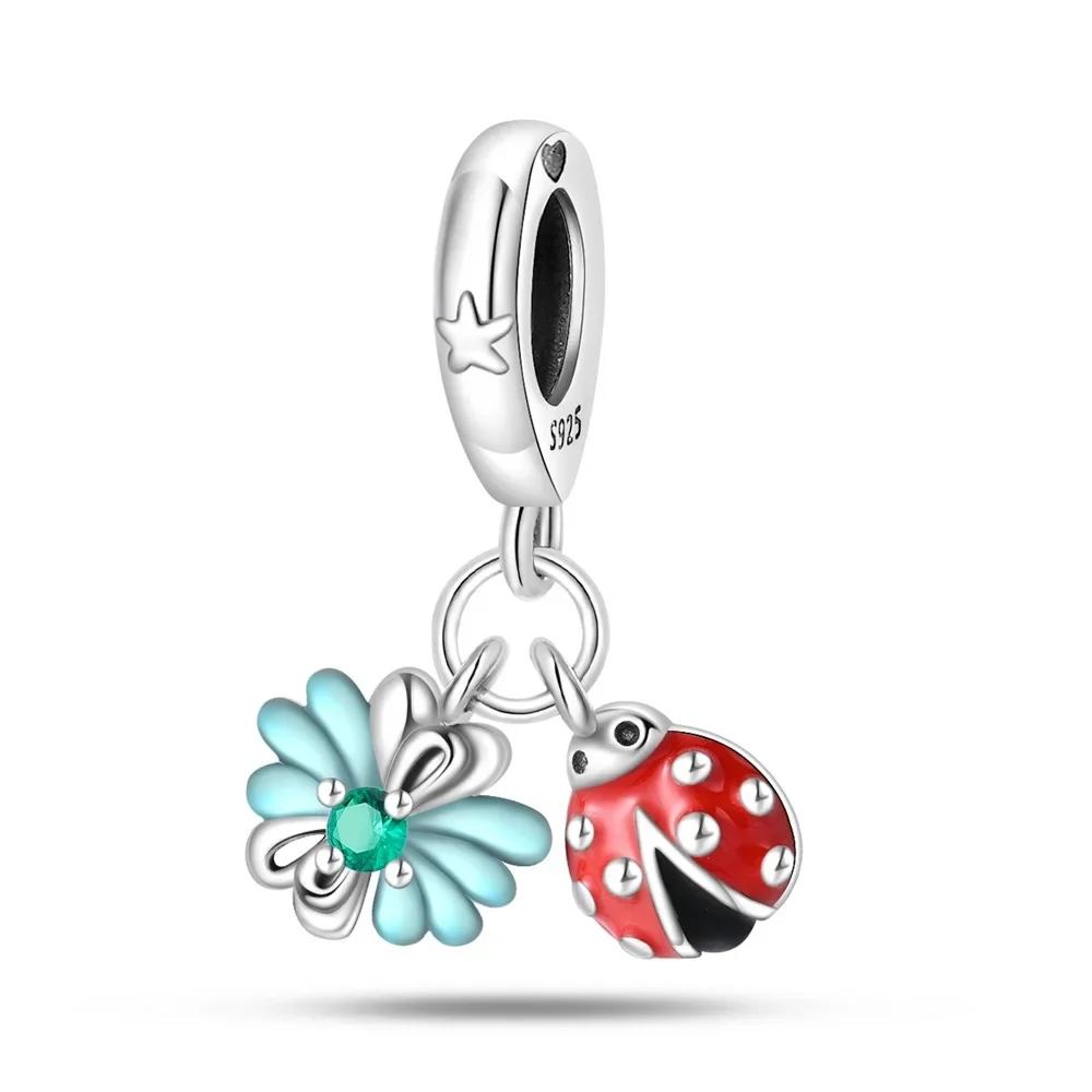 Coppercharm Милый Животный Лягушонок Забирающийся Шарм Сине-Зеленый Подходит для Оригинального Браслета Женский Подарок