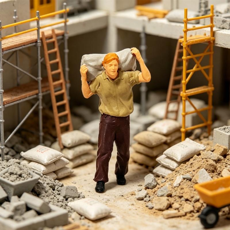 Профессионал 1:Модель стройплощадки в масштабе 1:87 из смолы с рабочими, перемещающими материалы, Коллекционная модель для хобби, Подарок