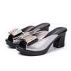 Fashion 2025 New Women Sandals Women Slippers Genuine Leather Rhinestone Thick High-heeled Color Block Decoration Open Toe Women Sandals