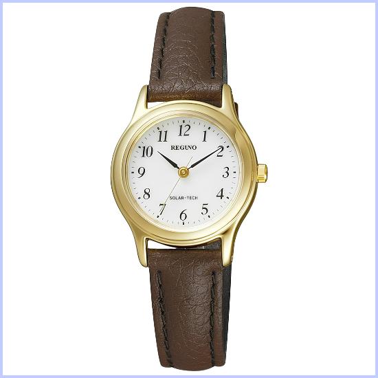 Citizen Женские часы REGUNO Solar Tech RS26-0031C Золотой корпус Белый циферблат Коричневый кожаный ремешок 24,2 мм
