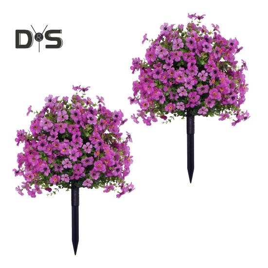 1/2Pcs Artificial Violet Flower with Stake UV Resistant Faux Plastic Flower Spike Indoor Outdoor Garden Porch Patio Wedding Party Decoration