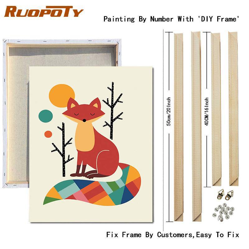 RUOPOTY Painting By Numbers Cartoon Animals Unique Gift Home Decoration Wall Art Coloring By Number Children's Room Decor