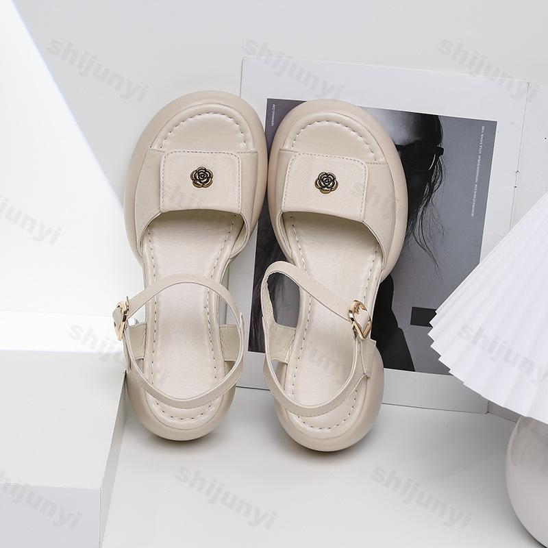 Fashion Retro Soft Flower Sandals for Women 2025 Summer Thick Heels New Elegant Temperament Roman Style Comfortable Open Toes High Heels