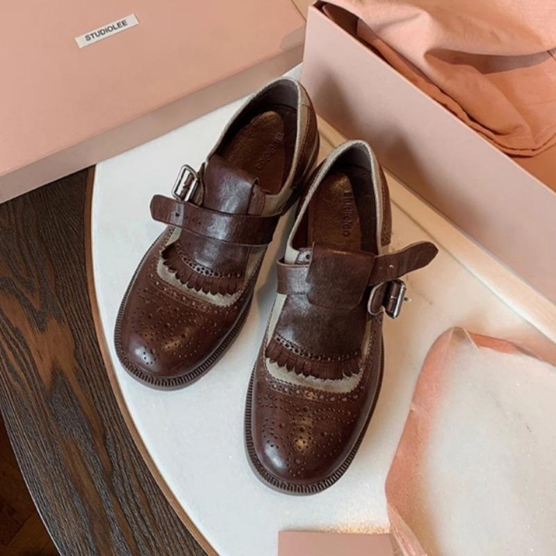 British Style Retro Women's Shoes Thick-heeled Shoes