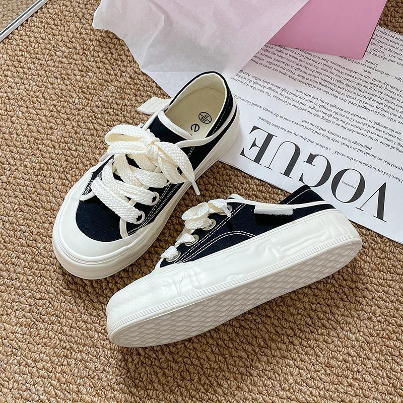 Растворенные парусиновые туфли женские двухслойные туфли Tide Niche Design с круглой головкой Lazy One Pedal парусиновые белые туфли