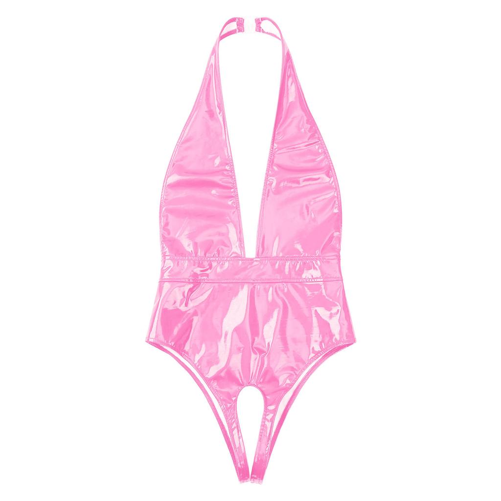 Women's Wetlook Latex Catsuit Patent Leather Bodysuit Sleepwear Pole Dance Nightclub Outfit