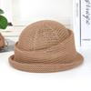 Summer Straw Pillbox Hat Curled Edge Circle Top Straw Hat  Sun Basin Hat