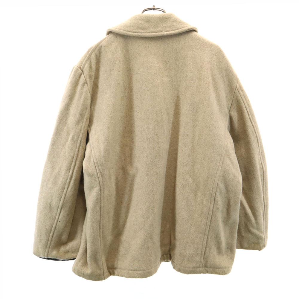 Мелтон 70-е Сделано в США Винтажное шерстяное пальто-бушлат L бежевое Стеганая спина Женское Б/У