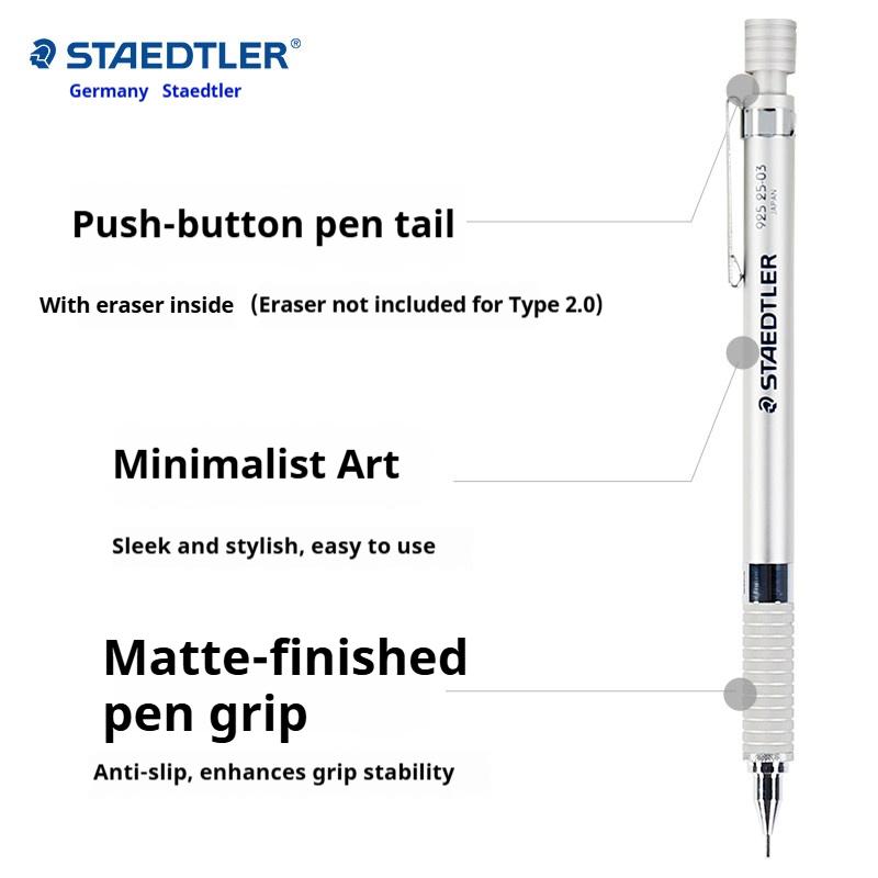 Механический карандаш Staedtler 925, полностью металлический, с низким профилем, 0,3/0,5/0,7/0,9/1,3/2,0 мм, для профессионального эскиза и технического черчения