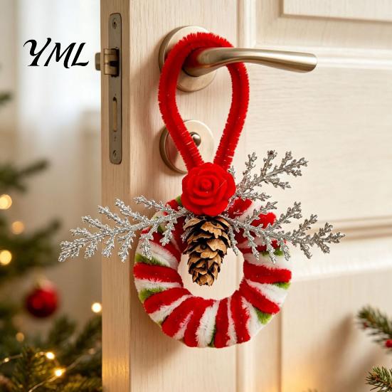 Rustic Xmas Tree Hanging Decor Handmade Pipe Cleaner Christmas Ornament, Finished Chenille Stems Wreath Crafts Small Decorative Keepsake Accessories