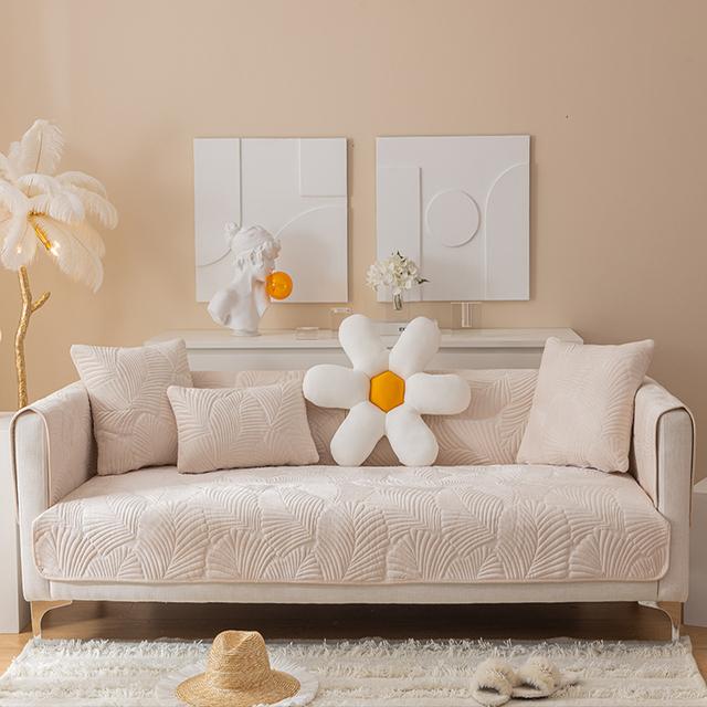 Thickened Sofa Cover Jacquard Slipcover Solid Color Linty Sofa Covers for Living Room Anti-Slip Multiple Sizes Soft Home Decor