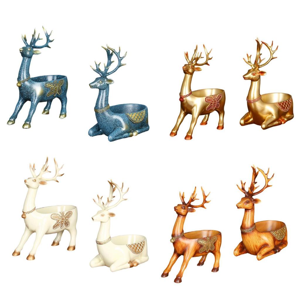 Cartoon Deer Statue Candy Dish Desktop Storage Tray Cute Decorative Figurine for
