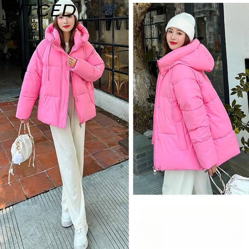 BITCED Plus Size Thickened Cotton Coat Women's Fall/Winter A-Line Loose Fit Puffer Jacket Warm Cotton-Lined Hooded Outerwear