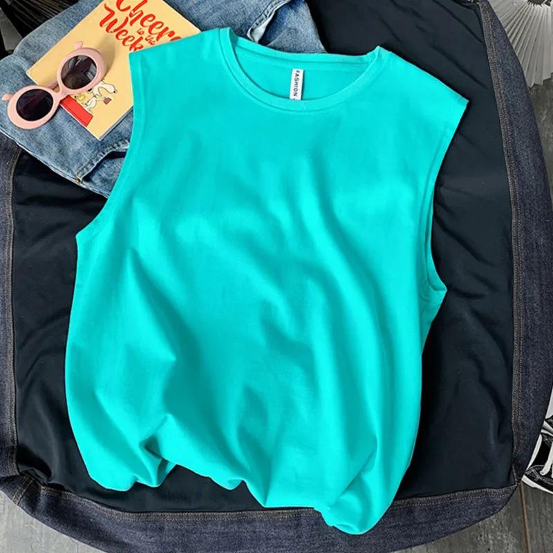 Мужская однотонная майка, повседневный жилет, майки, футболки без рукавов с круглым вырезом, летние пляжные топы