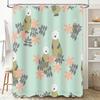 Cute Cartoon Polar Bear Shower Curtain Floral Print Fabric Bath Decoration Waterproof Home Decor Bathroom Accessories (Mint Gree