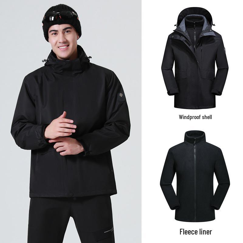 Мужская и женская отстегивающаяся флисовая ветровка три в одном: Ветрозащитная, Водонепроницаемая, Теплая куртка для пеших прогулок для пар.