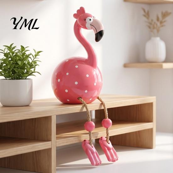 Resin Animal Ornament Cute Dangle Leg Flamingo Figurine, Tropical Polka Dot Statue, Whimsical Home Decor for Indoor Outdoor Patio Yard Shelf Party