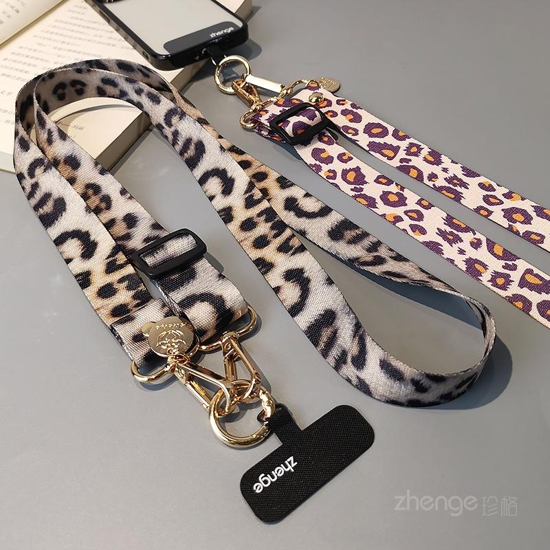 Fashion leopard print painted mobile phone lanyard crossbody can carry long ins women's outdoor mobile phone strap rope wide version cloth