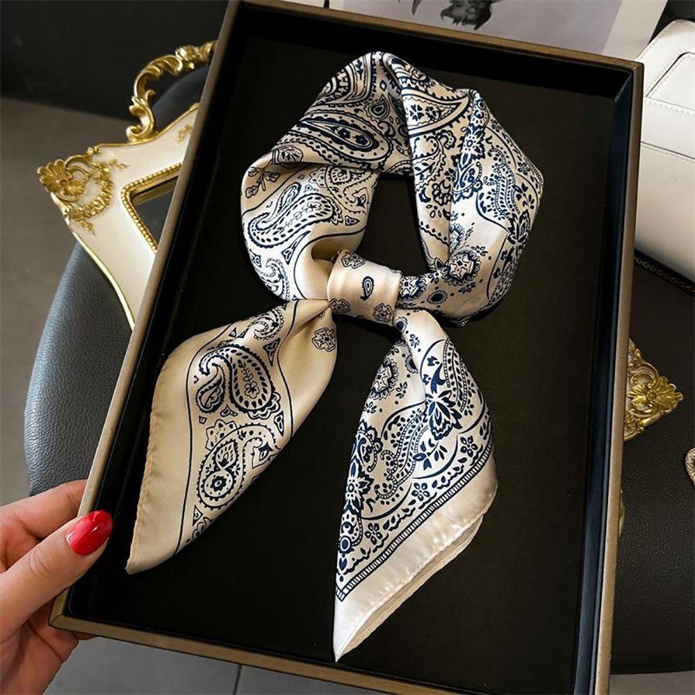 1Pcs Paisley Print Imitation Silk Scarf Breathable Neckerchief Square Scarf  Fashion Accessory