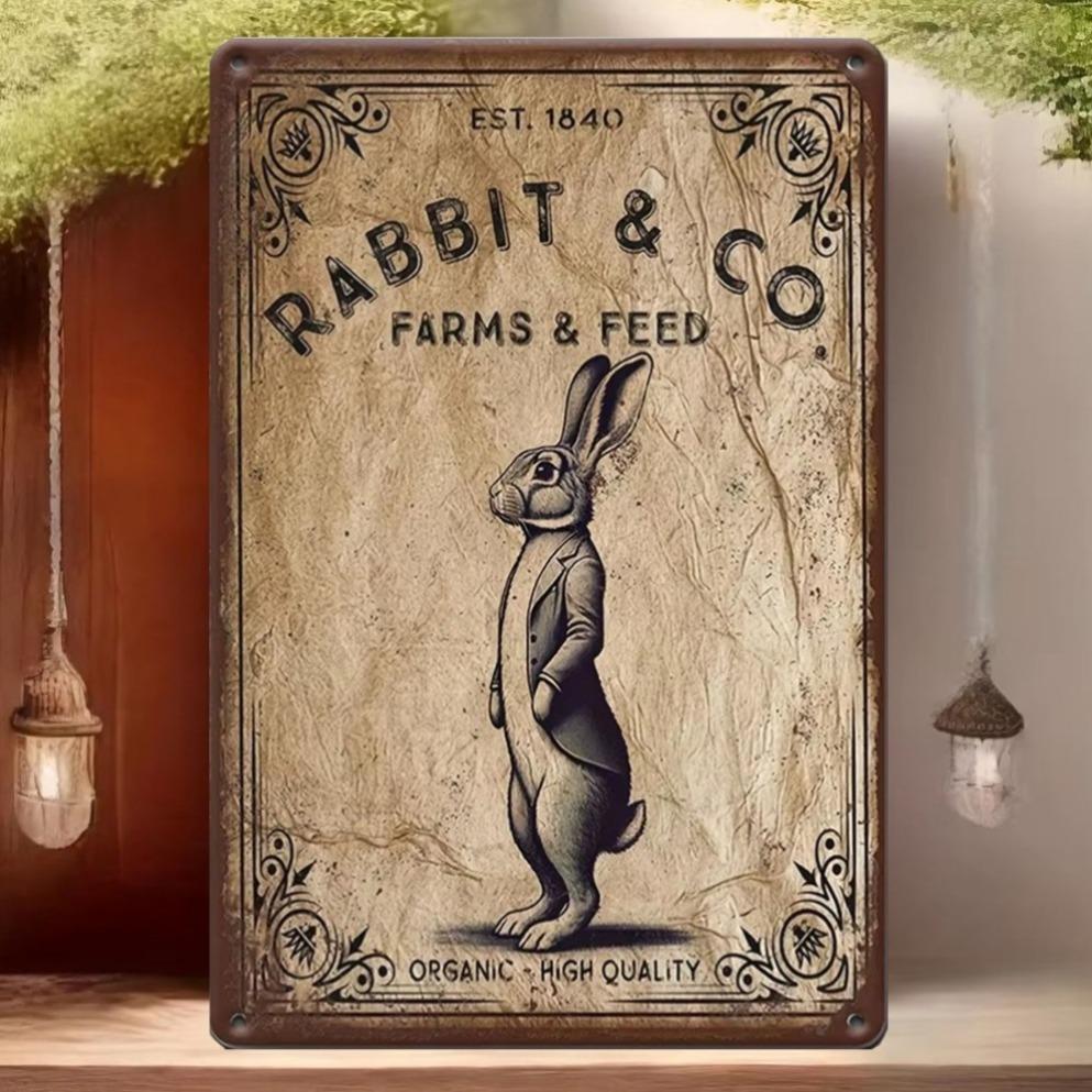 1 шт. Жестяная табличка, Металлическая табличка «Пасхальный кролик» - «Rabbit & Co». Фермы и Корм" | Настенное искусство из кованого железа в деревенском стиле для улицы, садовый декор