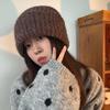 Шерстяная вязаная шапка в японском стиле: Универсальная, теплая шапка-бини, защищающая уши, для женщин с большим обхватом головы