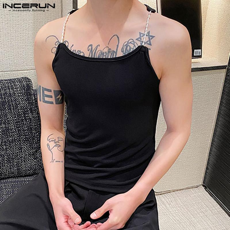 INCERUN Летние мужские топы без рукавов на бретелях, жилет для вечеринок и клубов