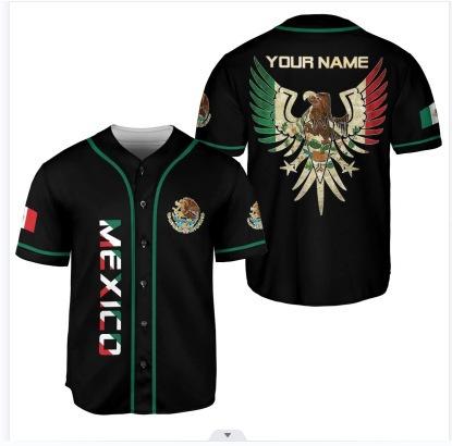 Mexico baseball team element print summer v-neck button-down baseball jersey