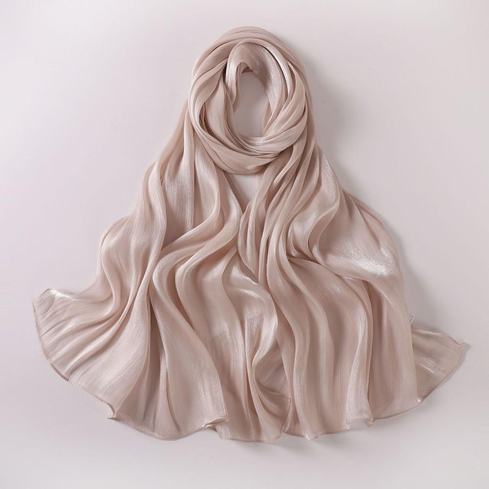 Fashion Solid Color Silk Scarf Chiffon Long Sunscreen shawl Soft Shining Ramadan Long Scarf Outdoor