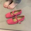 Gentle Fairy Ballet Shoes 2025 Spring French Sweet Elegant Suede Rhinestone Shallow Mouth Word Mary Jane Shoes