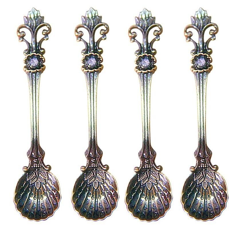 4 шт., 11 см, королевский стиль, набор металлических резных кофейных ложек, винтажная столовая ложка, антикварные чайные ложки, кофейная ложка, столовые ложки