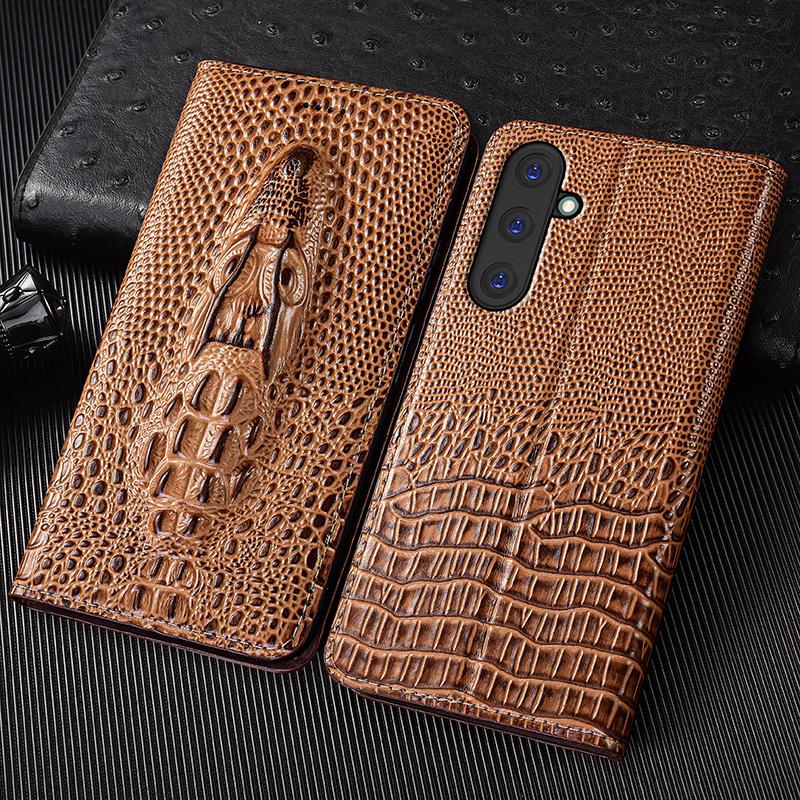 Флип-чехол из натуральной кожи с головой крокодила для Samsung Galaxy A04 A14 A24 A34 A54 A05 A15 A25 A35 A55 A06 A16 A26 A36 A56