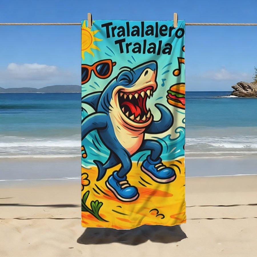 Мультяшная акула Tralalero Пляжное полотенце Тематические солнечные очки для вечеринки Дизайн с бургером для бассейна, пляжа, кемпинга, круиза Летний незаменимый подарок