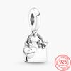 Genuine 925 Sterling Silver Shopping Bag Dangle Charm Fit Original Fashion Bracelets Bangle  DIY Jewelry Making Beads