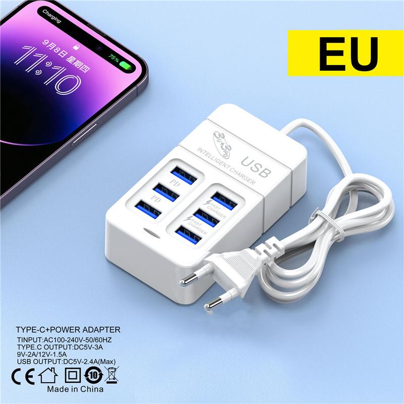6 портов USB быстрая зарядная станция 35 Вт PD Type C быстрая зарядка настенные зарядные устройства USB концентратор адаптер EU US вилка